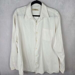 Tommy Bahama Mens XL White Jacquard Tropical Leaf Tencel Button Down Shirt Long